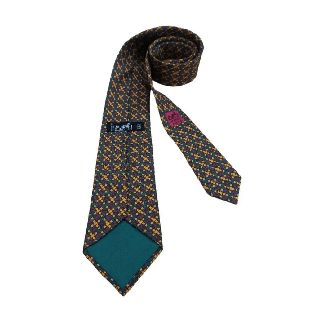 HERMÈS 7319 EA Green Geometric Silk Tie FRANCE 58”/ 3.4" EC - Picture 5 of 10